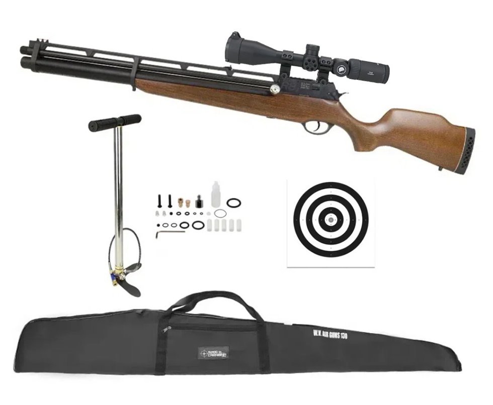 Carabina de Pressão PCP Rossi R8 VR G4 Madeira 5,5 + Bomba + Capa + Luneta 3-9x40 Discovery + Alvos