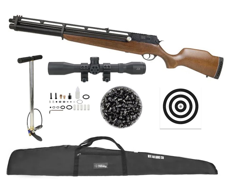 Carabina de Pressão PCP Rossi R8 VR G4 Madeira 5,5 + Bomba + Capa + Alvos + Luneta 3-9x40 Discovery