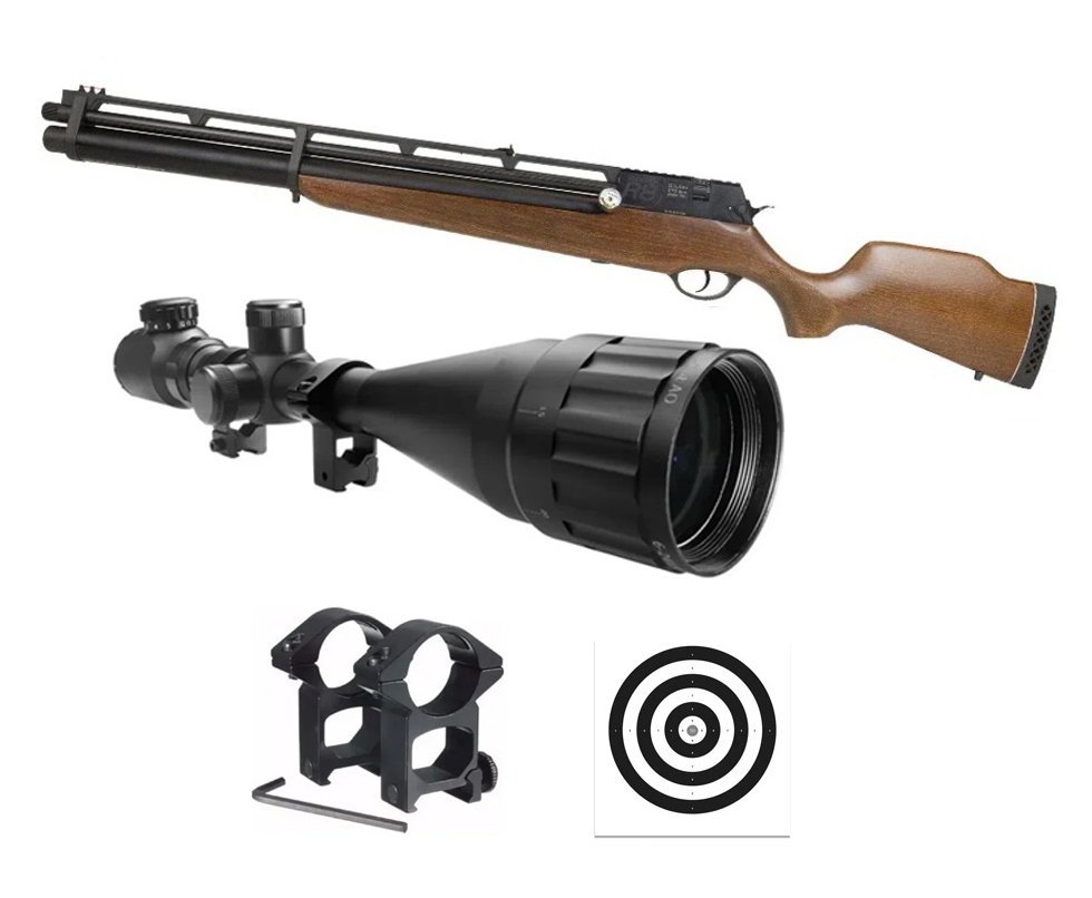 Carabina de Pressão PCP Rossi R8 VR G4 Madeira 5,5 + Luneta 6-24x50 + Alvos
