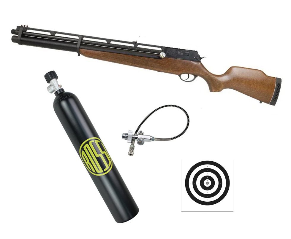 Carabina de Pressão PCP Rossi R8 VR G4 Madeira 5,5 + Scuba de 3L + Alvos