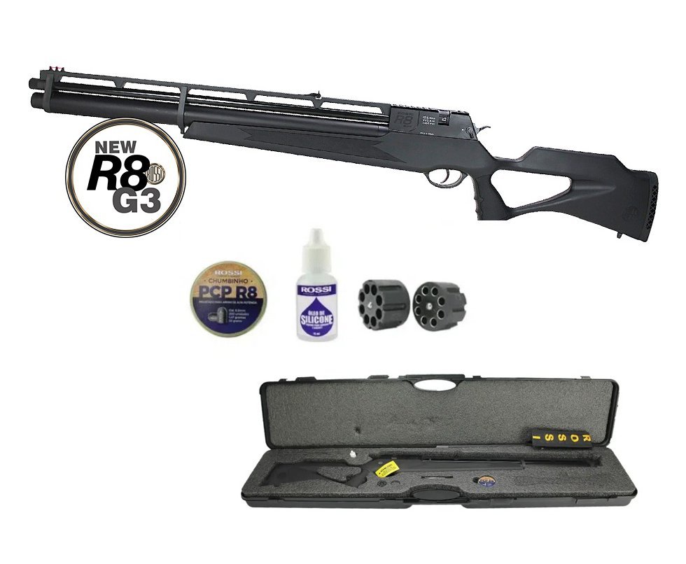 Carabina De Pressão Pcp Rossi R8 Black 5,5mm 8 Tiros 350 M/s