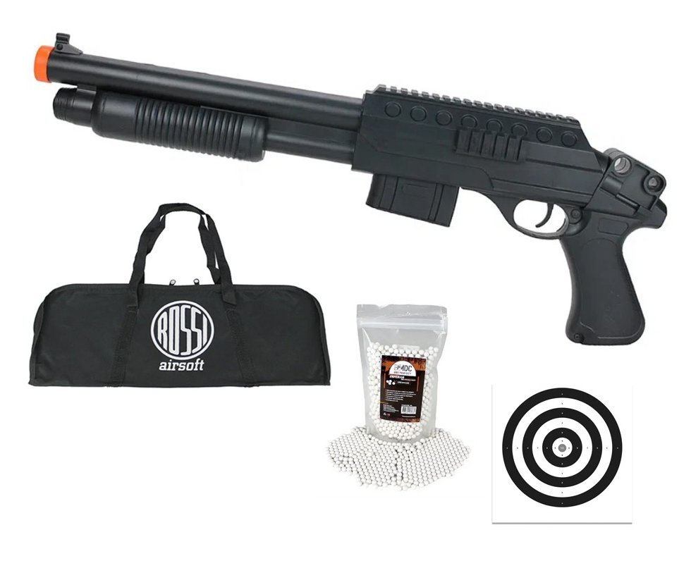 Shotgun de Airsoft VG Pump Tactical Short Mola 6mm - Rossi + Capa + 1.100 Esferas + Alvos
