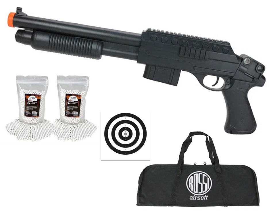 Shotgun de Airsoft VG Pump Tactical Short Mola 6mm - Rossi + Capa + 2.200 Esferas + Alvos