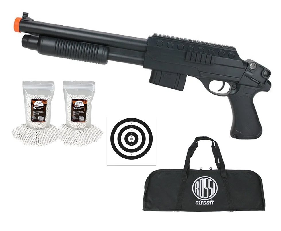 Shotgun de Airsoft VG Pump Tactical Short Mola 6mm - Rossi + Capa + 2.200 Esferas + Alvos
