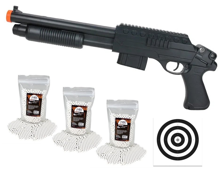 Shotgun de Airsoft VG Pump Tactical Short Mola 6mm - Rossi + 3.300 Esferas + Alvos