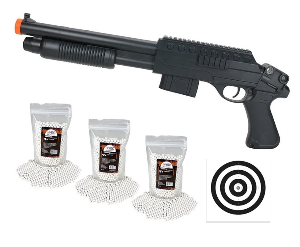 Shotgun de Airsoft VG Pump Tactical Short Mola 6mm - Rossi + 3.300 Esferas + Alvos