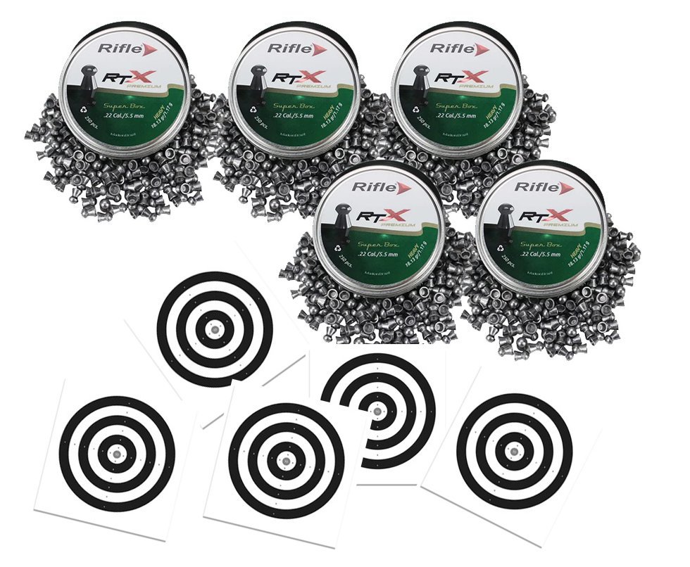 Kit 5 Chumbinho RTX 5.5 Rifle Premium Heavy com 250und - precisão + 50 Alvos