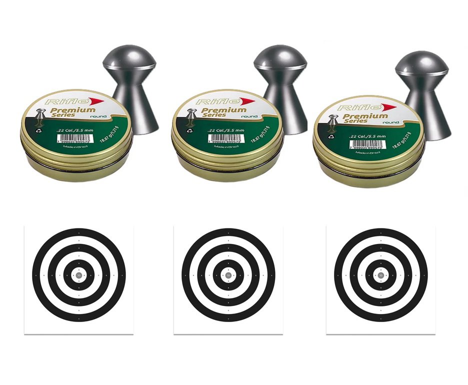 Kit 3 Chumbinho Rifle Premium Series Round 5,5mm - 125 + 30 Alvos