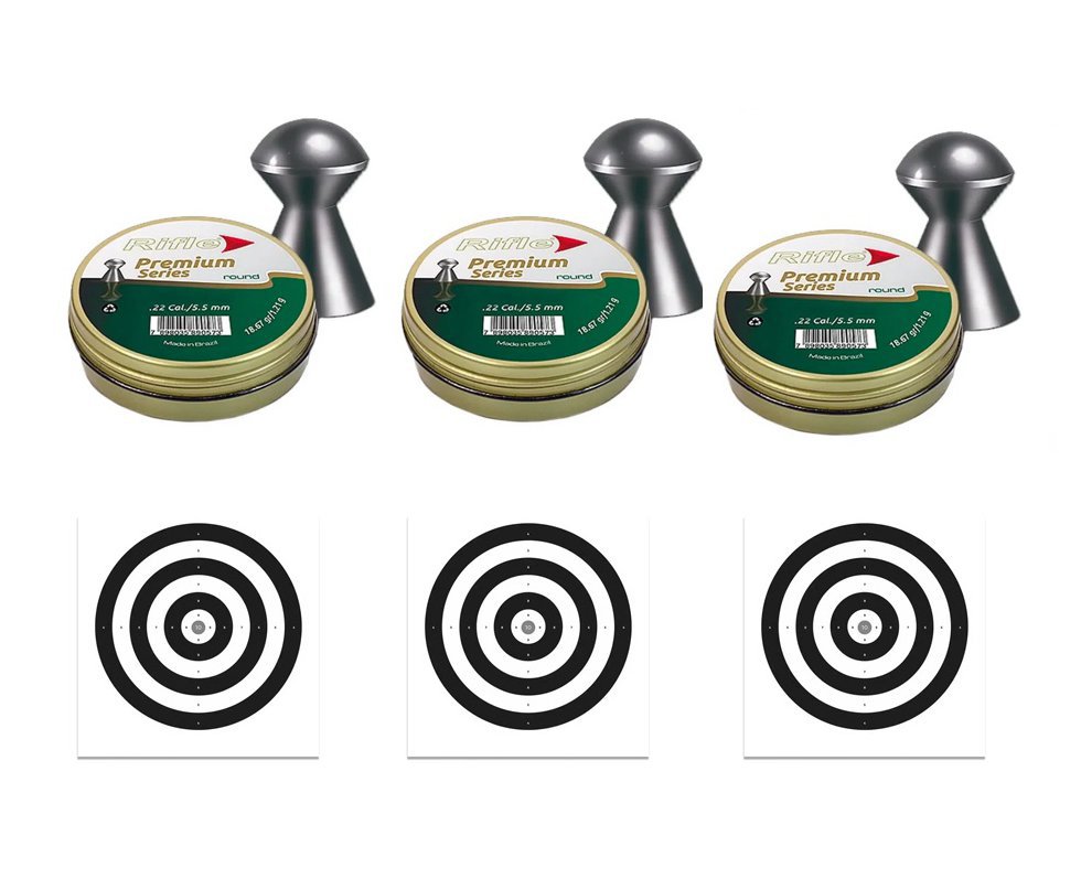 Kit 3 Chumbinho Rifle Premium Series Round 5,5mm - 125 + 30 Alvos