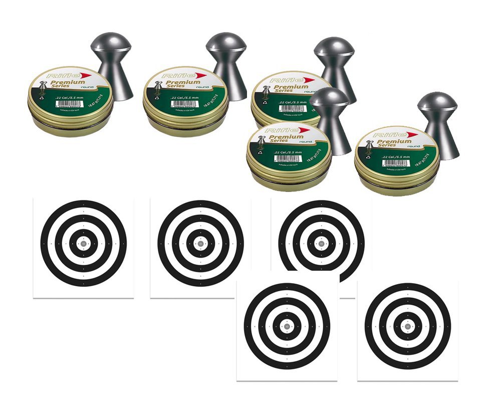 Kit 5 Chumbinho Rifle Premium Series Round 5,5mm - 125 Und + 50 Alvos