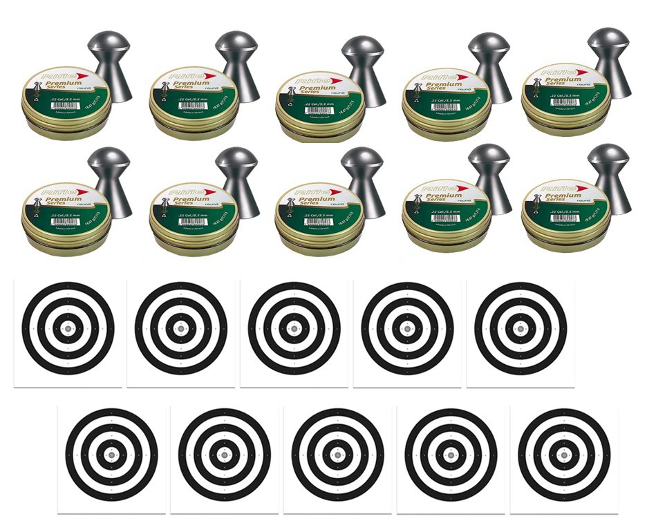 Kit 10 Chumbinho Rifle Premium Series Round 5,5mm - 125und + 100 Alvos