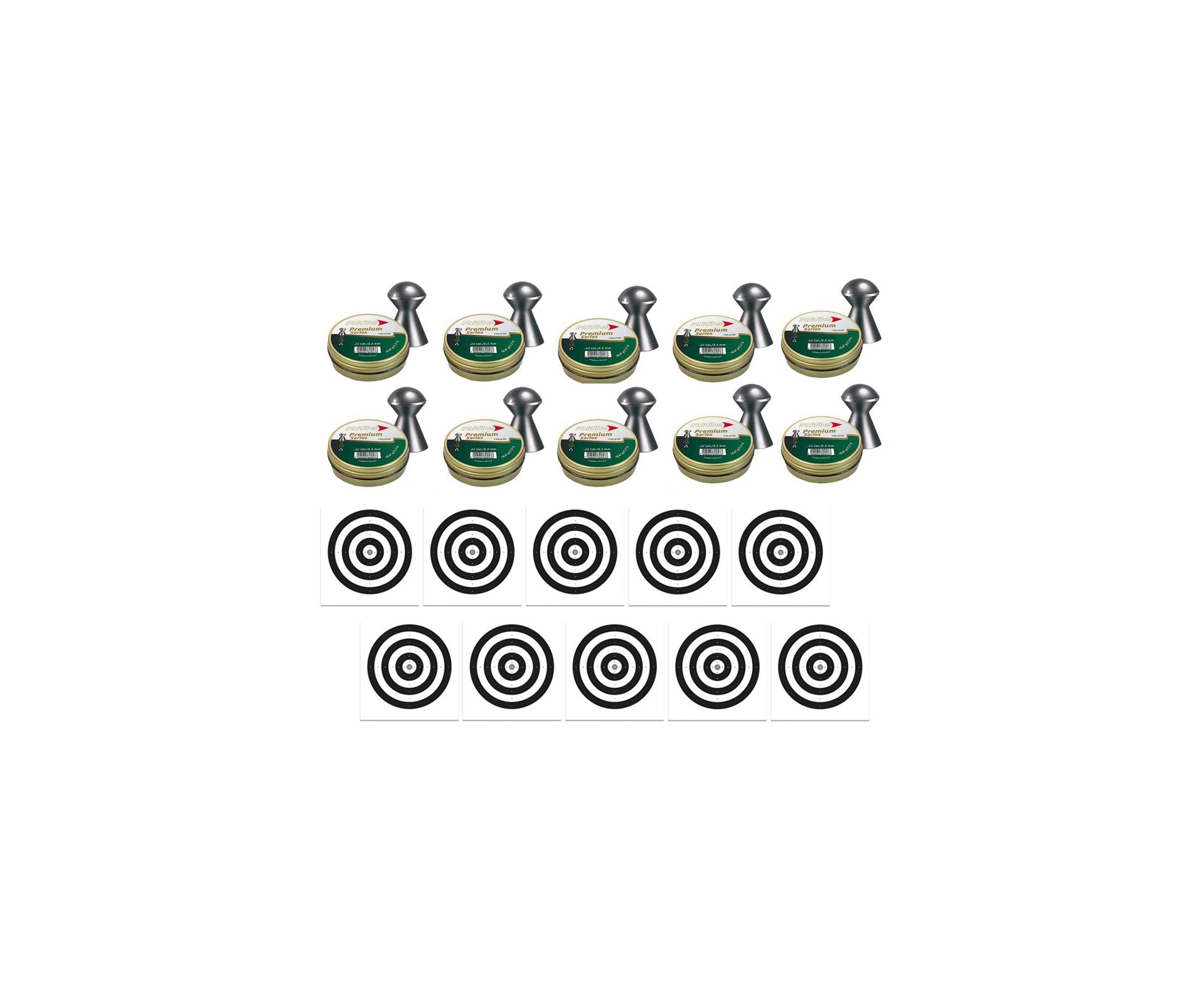 Kit 10 Chumbinho Rifle Premium Series Round 5,5mm - 125und + 100 Alvos