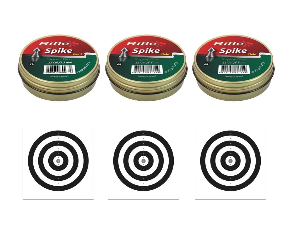 Kit 3 Chumbinho Rifle Spike Field 5,5mm - 125und + 30 Alvos