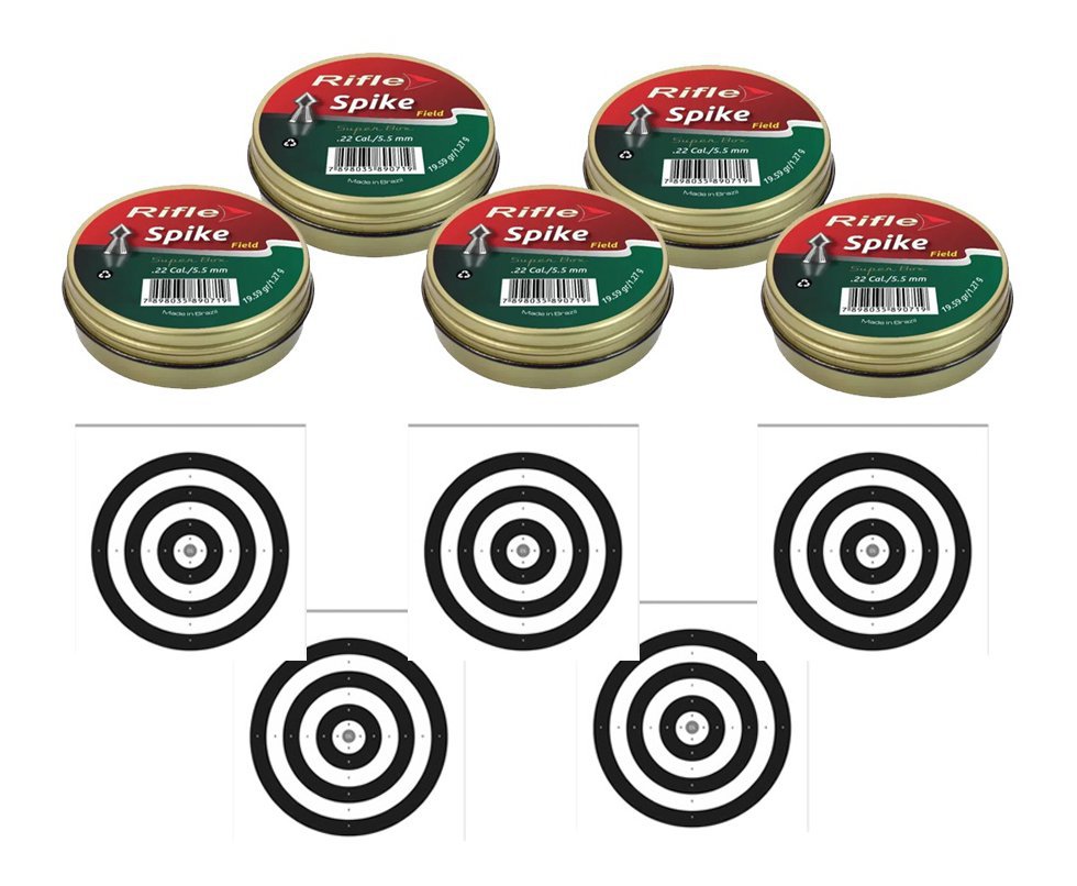 Kit 5 Chumbinho Rifle Spike Field 5,5mm - 125und + 50 Alvos