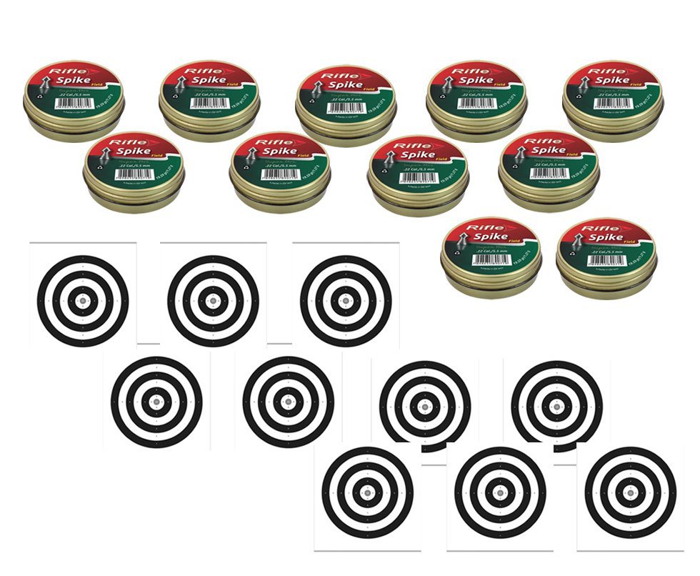 Kit 10 Chumbinho Rifle Spike Field 5,5mm - 125und + 100 Alvos