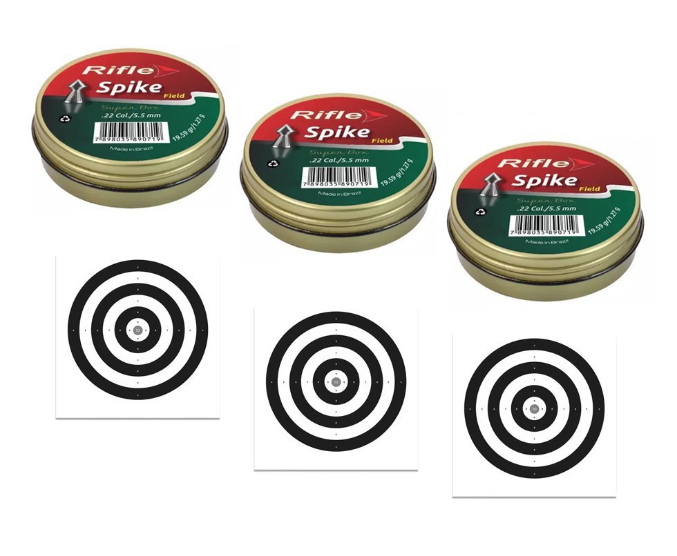 Kit 3 Chumbinho Rifle Spike Field 5,5mm - 125 Und + 10 Alvos
