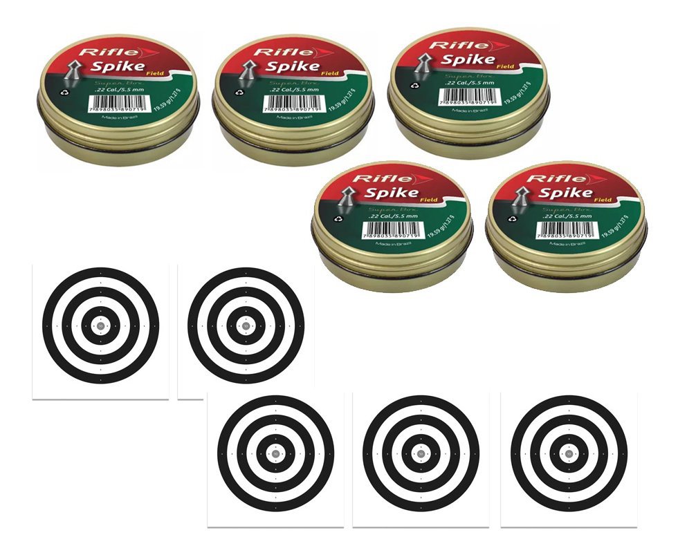 Kit 5 Chumbinho Rifle Spike Field 5,5mm - 125 Und + 50 Alvos