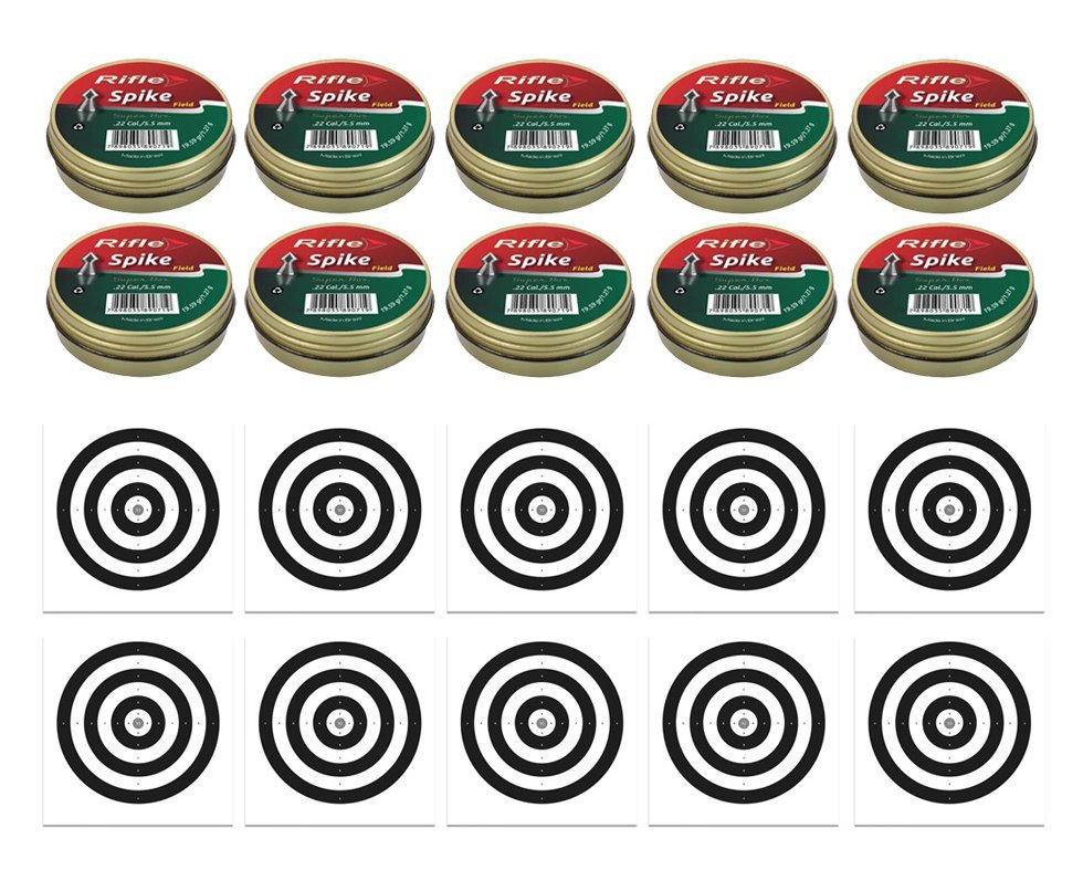 Kit 10 Chumbinho Rifle Spike Field 5,5mm - 125 Und + 100 Alvos