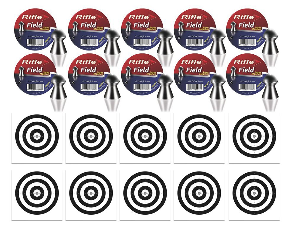 Kit 10 Chumbinho Rifle Super Magnum Field 4,5mm - 250 Und + 100 Alvos