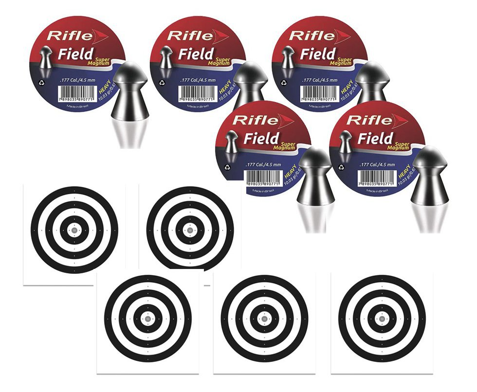 Kit 5 Chumbinho Rifle Super Magnum Field 4,5mm - 250 Und + 50 Alvos