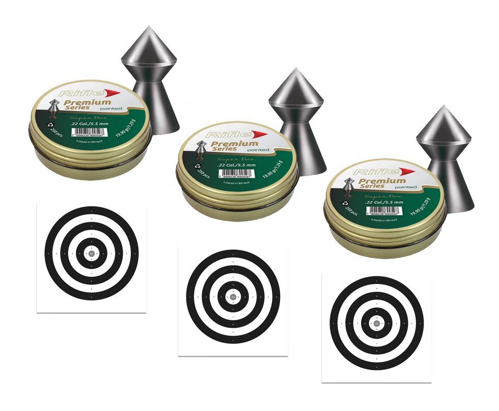 Kit 3 Chumbinho Rifle Pointed Super Box 5,5mm - 250 Und + 30 Alvos