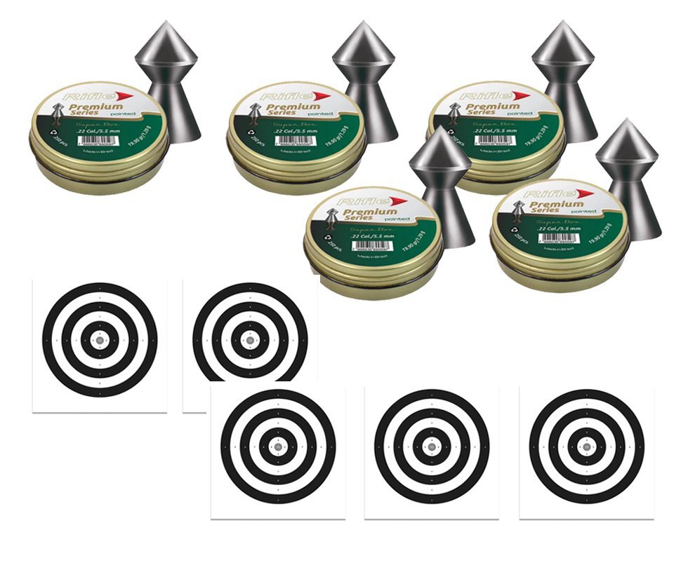 Kit 5 Chumbinho Rifle Pointed Super Box 5,5mm - 250 Und + 50 Alvos
