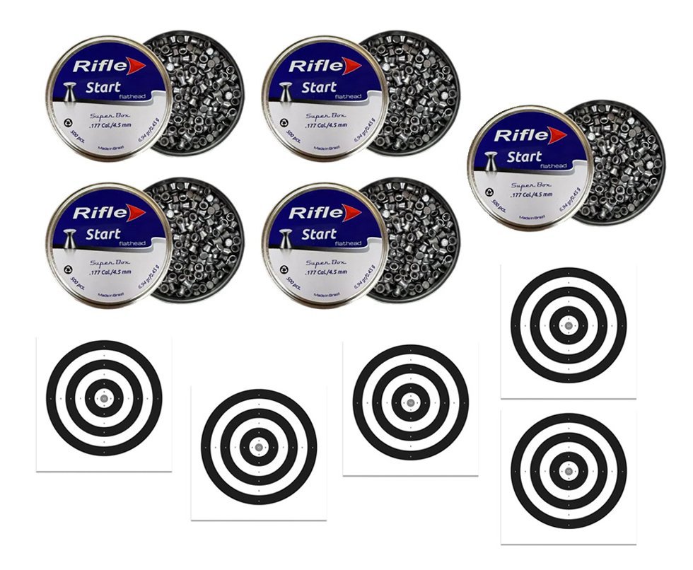 Kit 5 Chumbinho Rifle Start Flathead SB 4.5mm 500 und + 50 Alvos