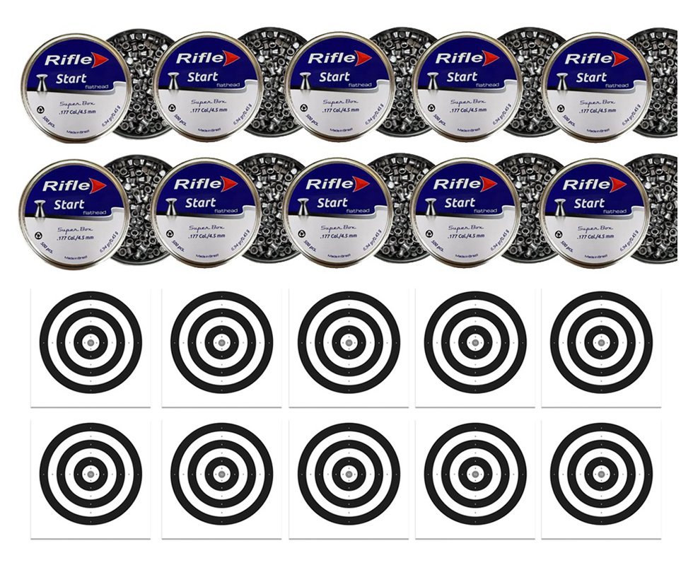Kit 10 Chumbinho Rifle Start Flathead SB 4.5mm 500 und + 100 Alvos