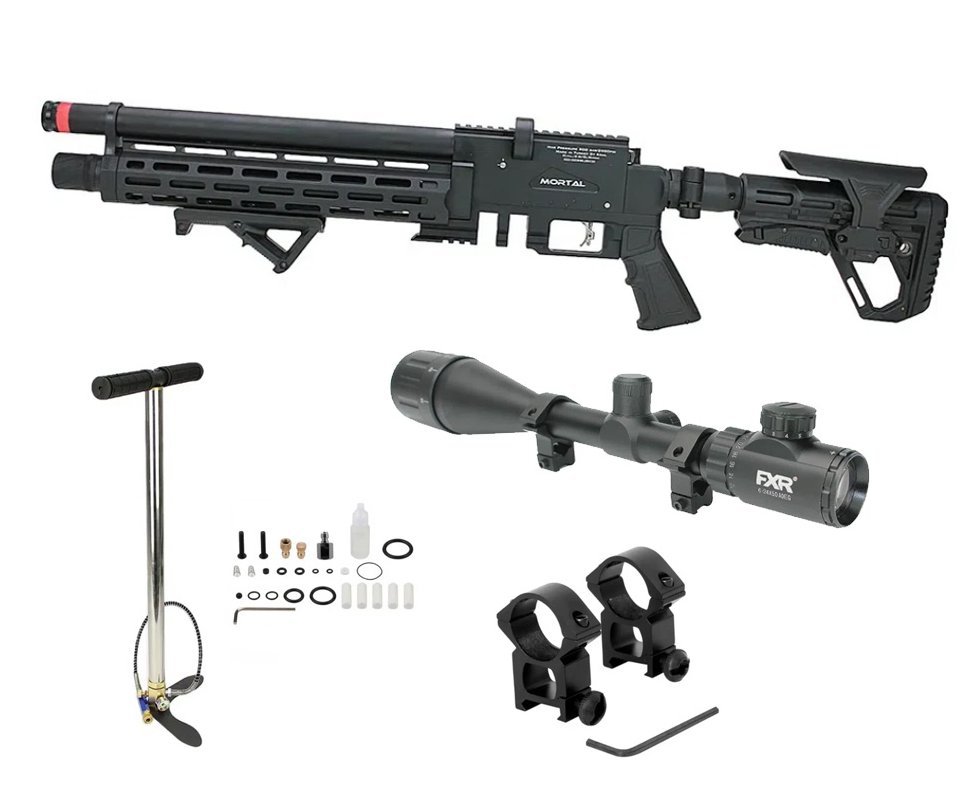 Carabina de Pressão PCP Puncher Mortal X Tactical 5.5 mm - Kral Arms + Bomba + Luneta 6-24x50