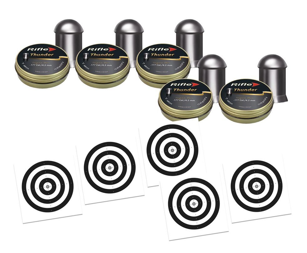 Kit 5 Chumbinho Rifle Thunder Super Box 4,5mm - 400 Un + 50 Alvos