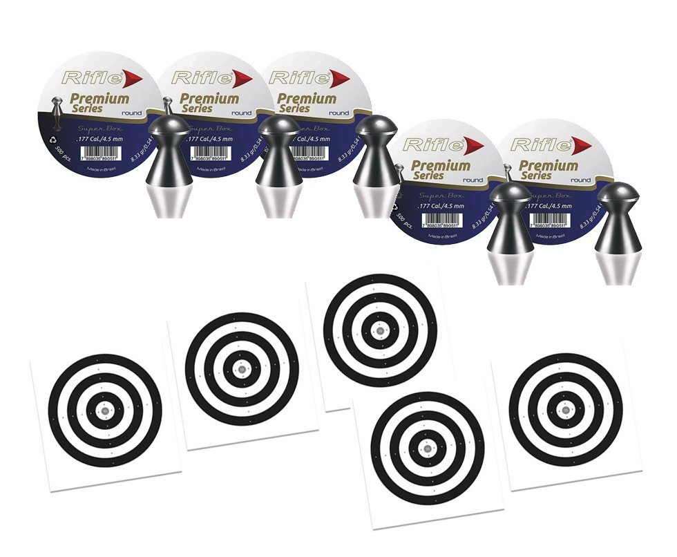 Kit 5 Chumbinho Rifle Premium Series Round Super Box 4,5mm - 500 Un + 50 Alvos