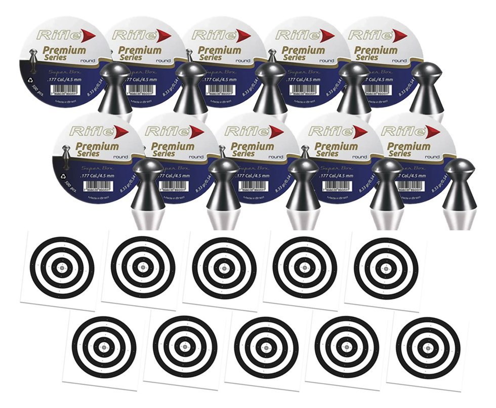 Kit 10 Chumbinho Rifle Premium Series Round Super Box 4,5mm - 500 Un + 100 Alvos
