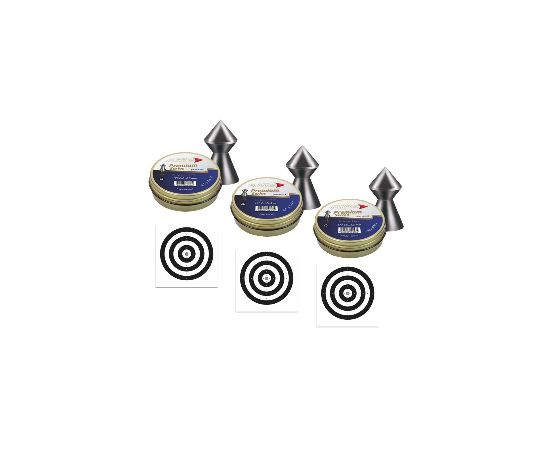 Kit 3 Chumbinho Rifle Premium Series Pointed 4,5mm - 250 Un + 30 Alvos