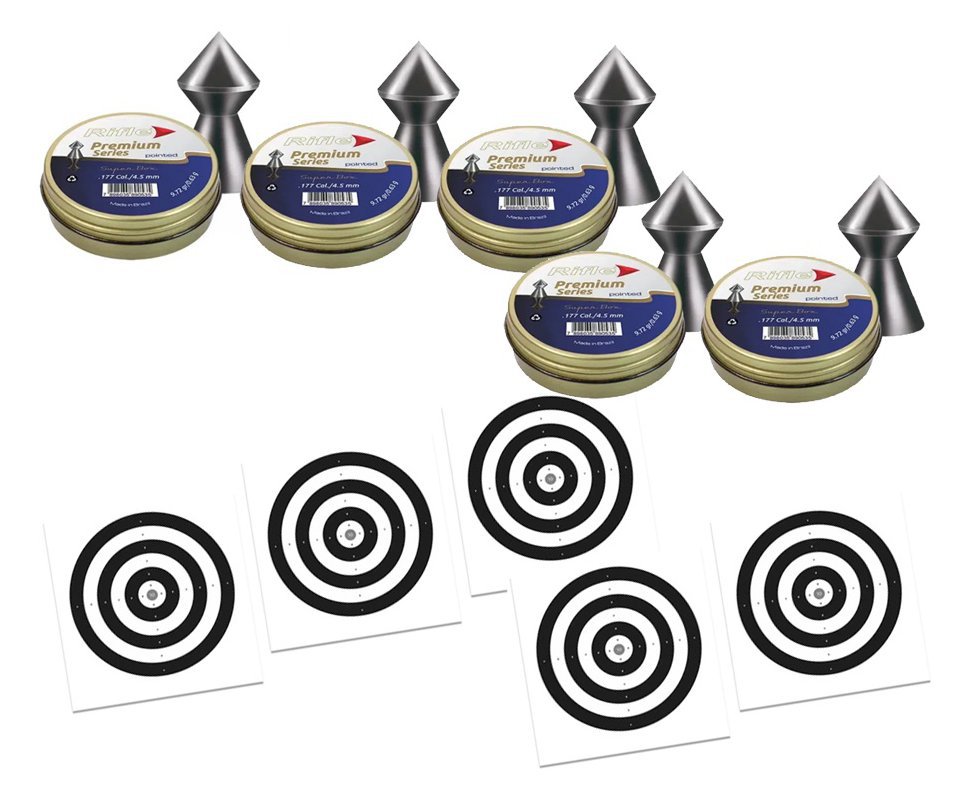 Kit 5 Chumbinho Rifle Premium Series Pointed 4,5mm - 250 Un + 50 Alvos