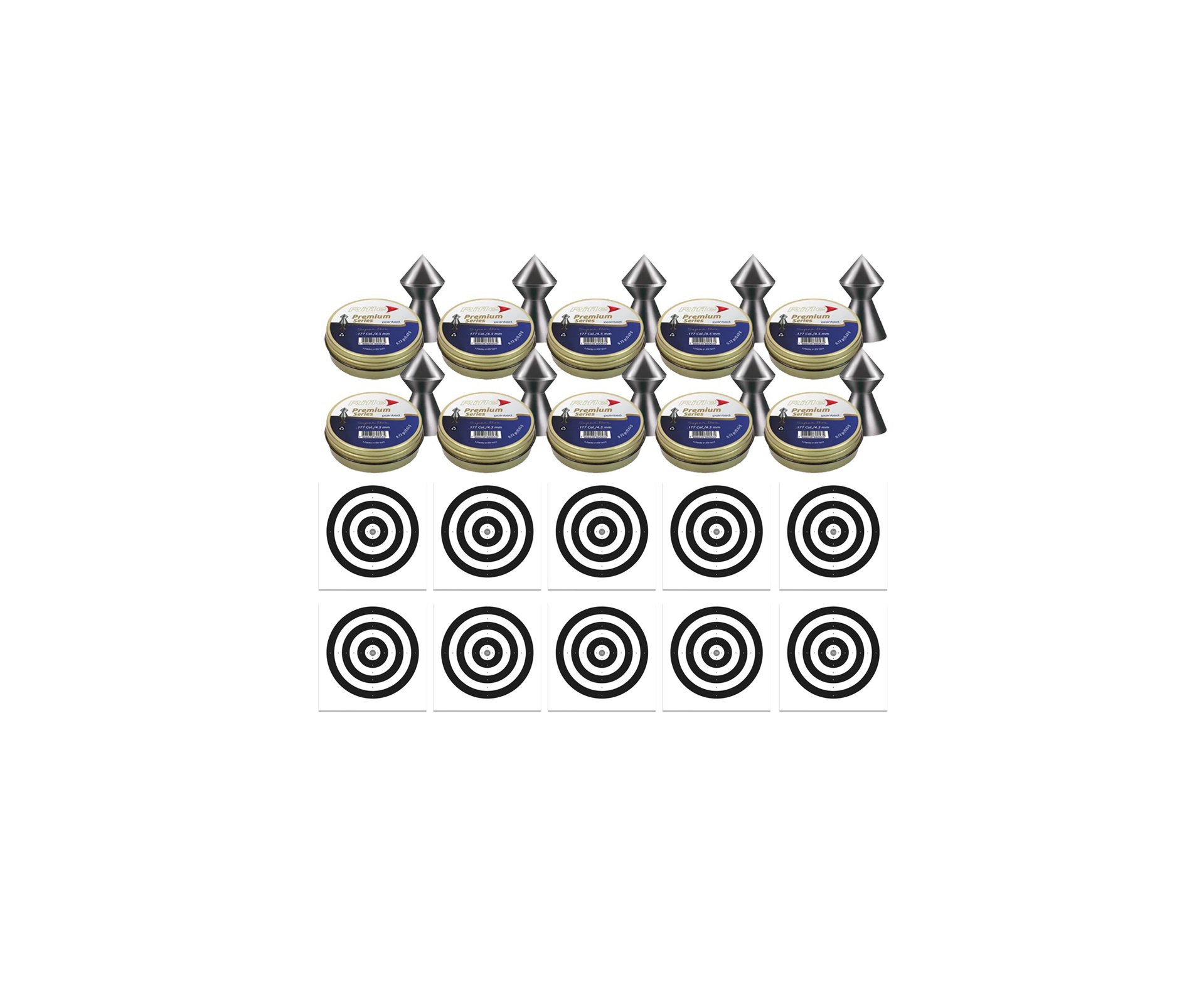 Kit 10 Chumbinho Rifle Premium Series Pointed 4,5mm - 250 Un + 100 Alvos