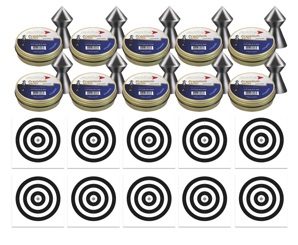 Kit 10 Chumbinho Rifle Premium Series Pointed 4,5mm - 250 Un + 100 Alvos