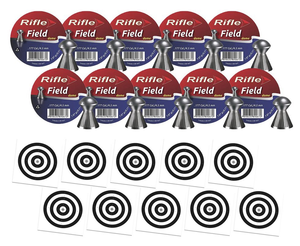 Kit 10 Chumbinho Rifle Field  Dome 4,5mm - 250 Un + 100 Alvos