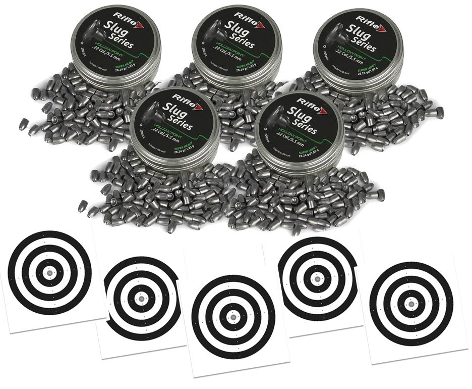 Kit 5 Chumbinho Rifle Slug Super Heavy 5,5mm SB 200und + 50 Alvos