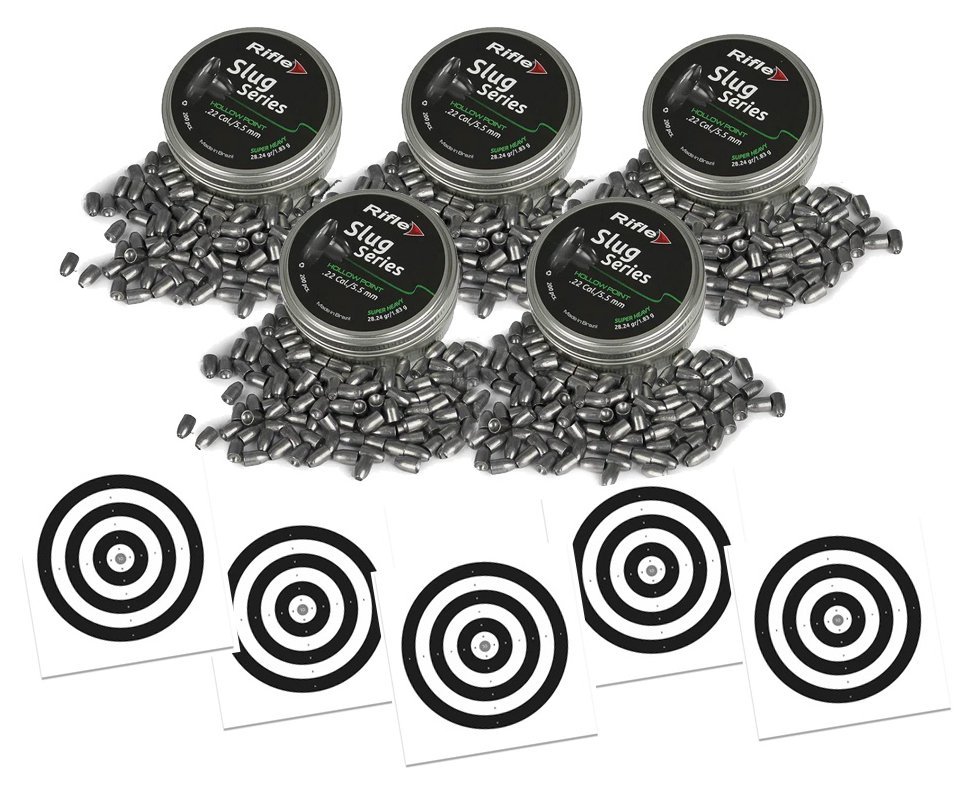 Kit 5 Chumbinho Rifle Slug Super Heavy 5,5mm SB 200und + 50 Alvos