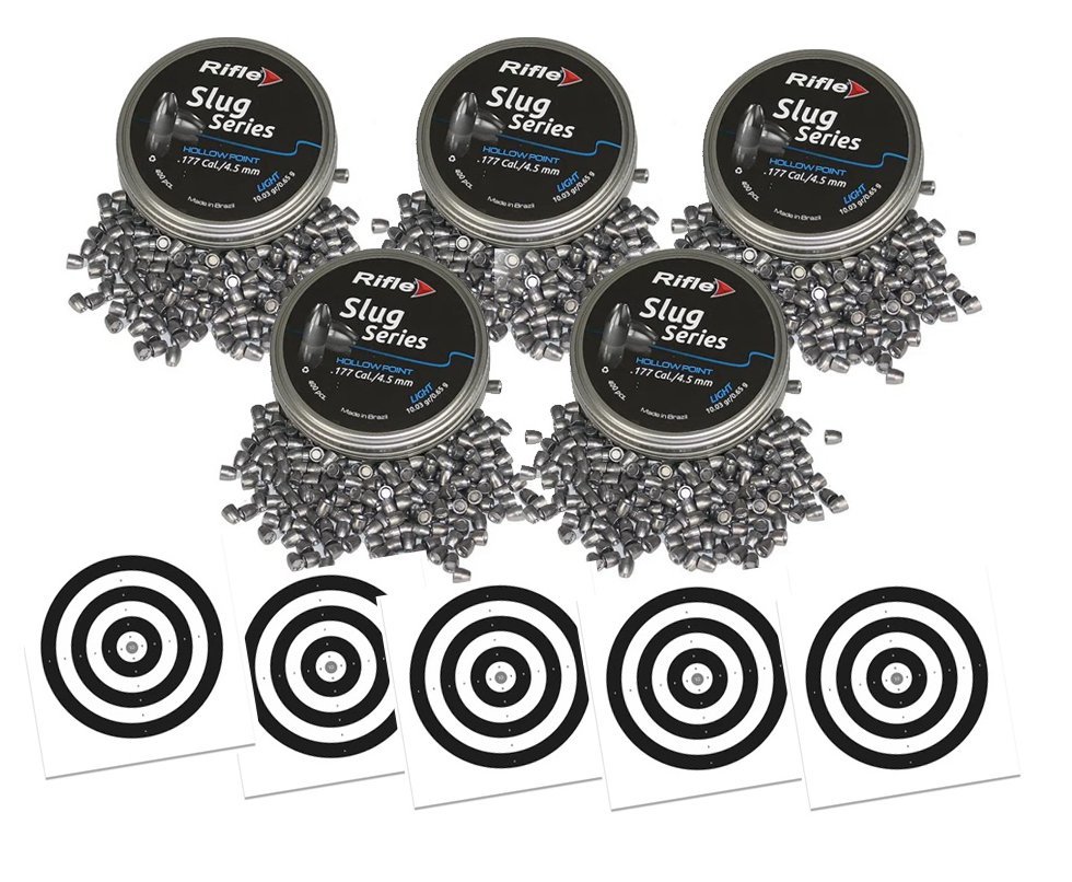 Kit 5 Chumbinho Rifle Slug Ligth Hollow Point 4,5mm com 400und + 50 Alvos