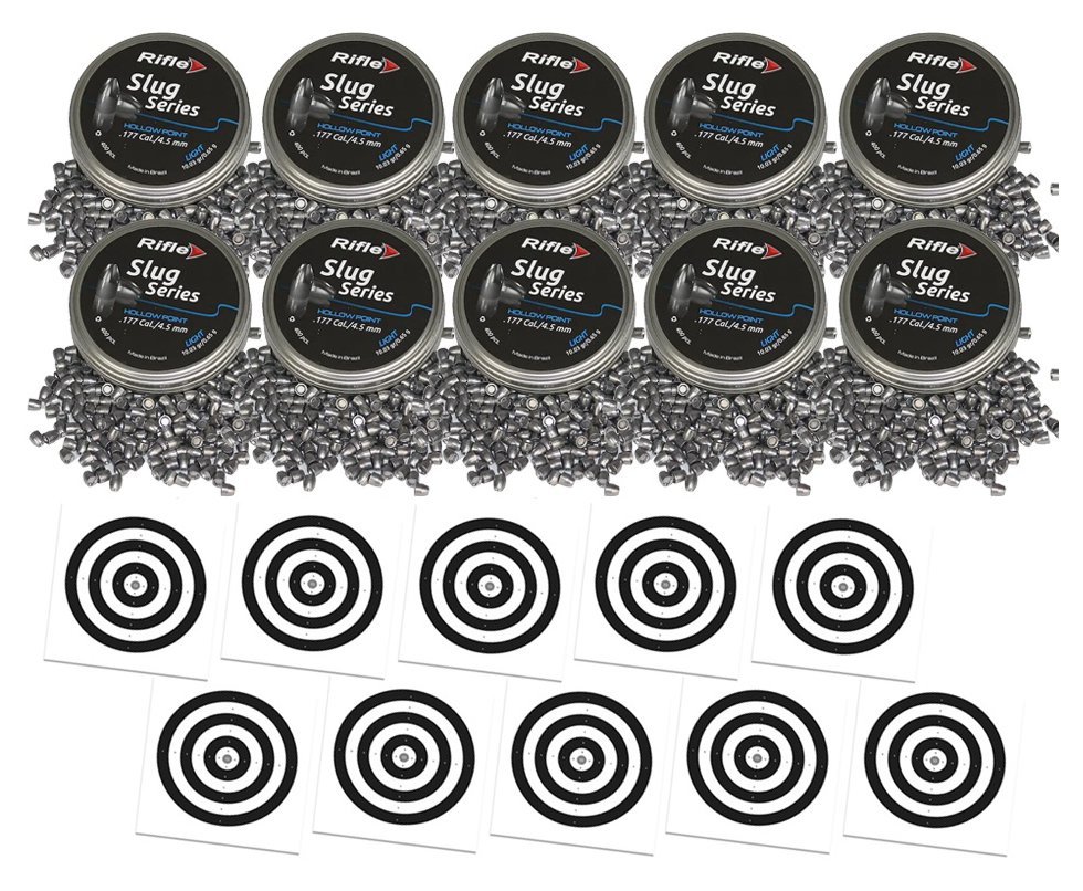 Kit 10 Chumbinho Rifle Slug Ligth Hollow Point 4,5mm com 400und + 100 Alvos