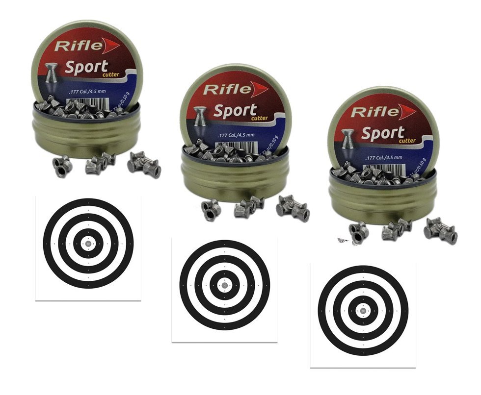 Kit 3 Chumbinho Rifle Cutter 4.5mm .177 Sport & Field 250 unidade + 30 Alvos