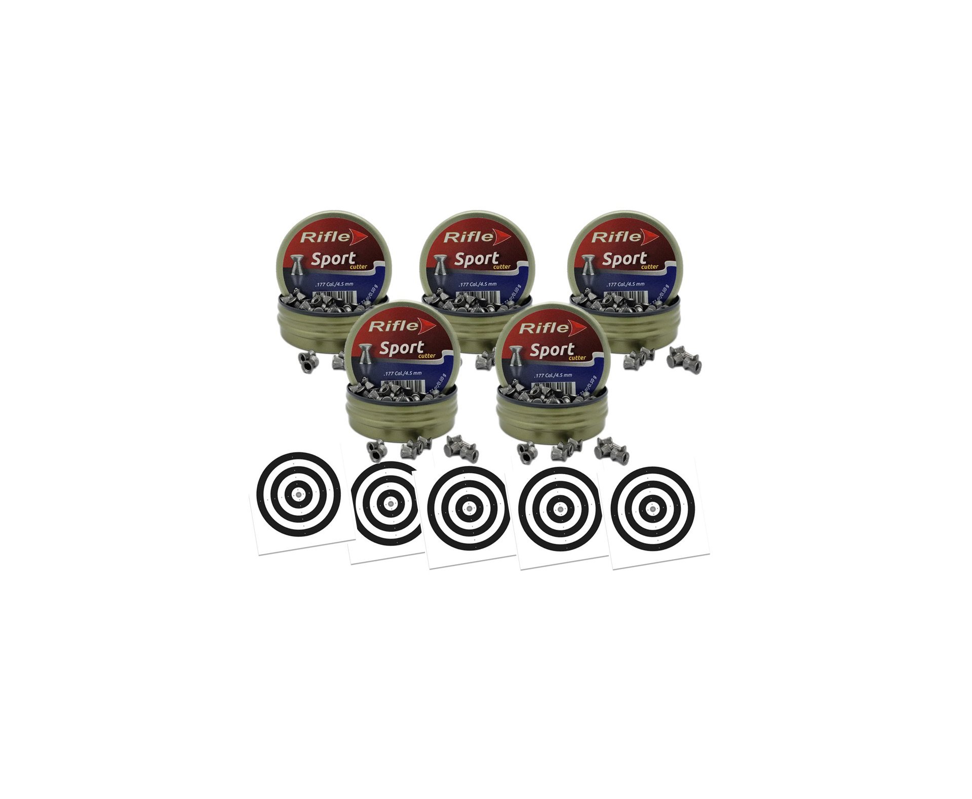 Kit 5 Chumbinho Rifle Cutter 4.5mm .177 Sport & Field 250 unidade + 50 Alvos