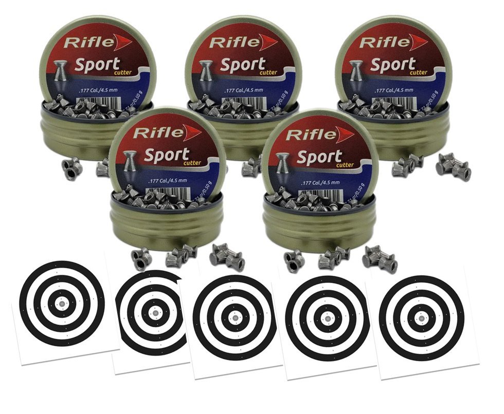 Kit 5 Chumbinho Rifle Cutter 4.5mm .177 Sport & Field 250 unidade + 50 Alvos