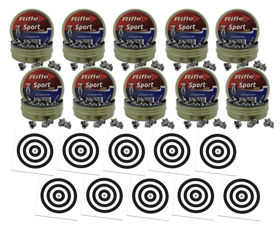 Kit 10 Chumbinho Rifle Cutter 4.5mm .177 Sport & Field 250 unidade + 100 Alvos