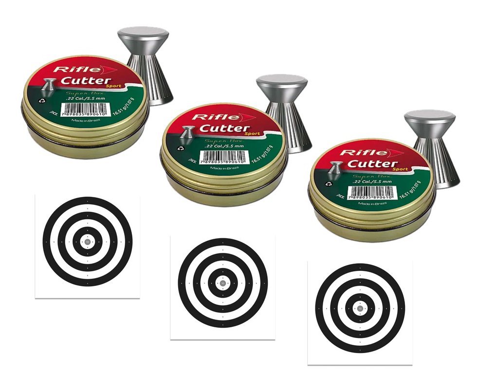 Kit 3 Chumbinho Rifle Cutter Sport 5,5mm Sport & Field 125 Unds + 30 Alvos