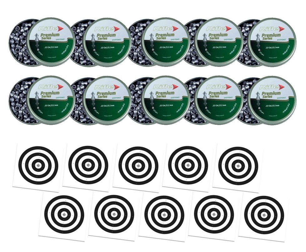Kit 10 Chumbinho Rifle Premium Series 5,5mm Pointed - 125 unidades + 100 Alvos