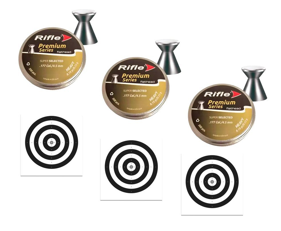 Kit 3 Chumbinho Rifle Super Selected FH Heavy 4.5 SB 500und + 30 Alvos