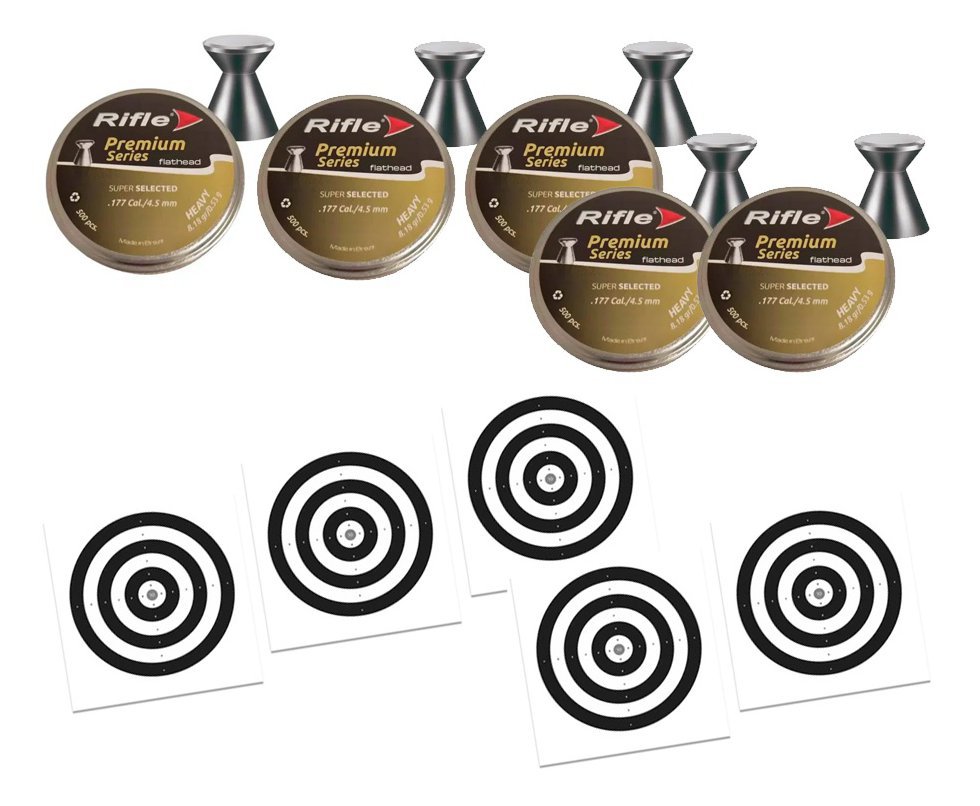 Kit 5 Chumbinho Rifle Super Selected FH Heavy 4.5 SB 500und + 50 Alvos