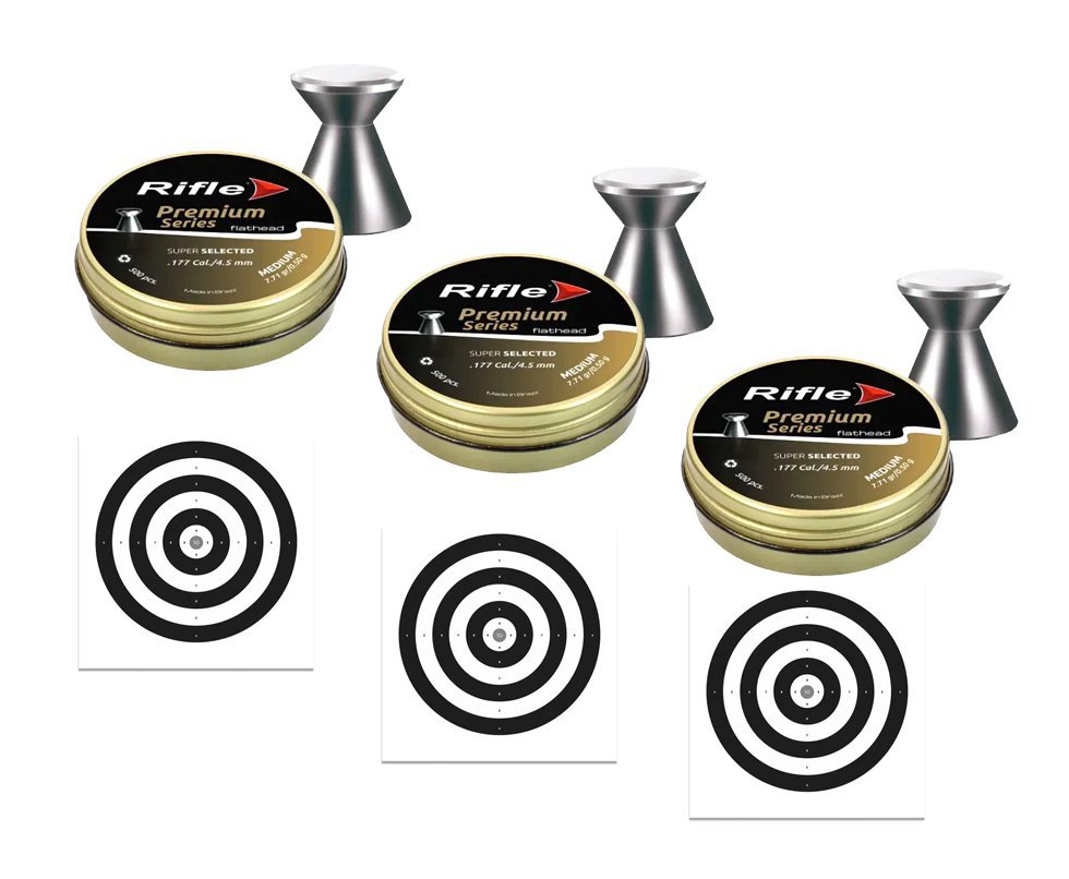 Kit 3 Chumbinho Rifle Super Selected FH Medium 4,5 SB + 30 Alvos
